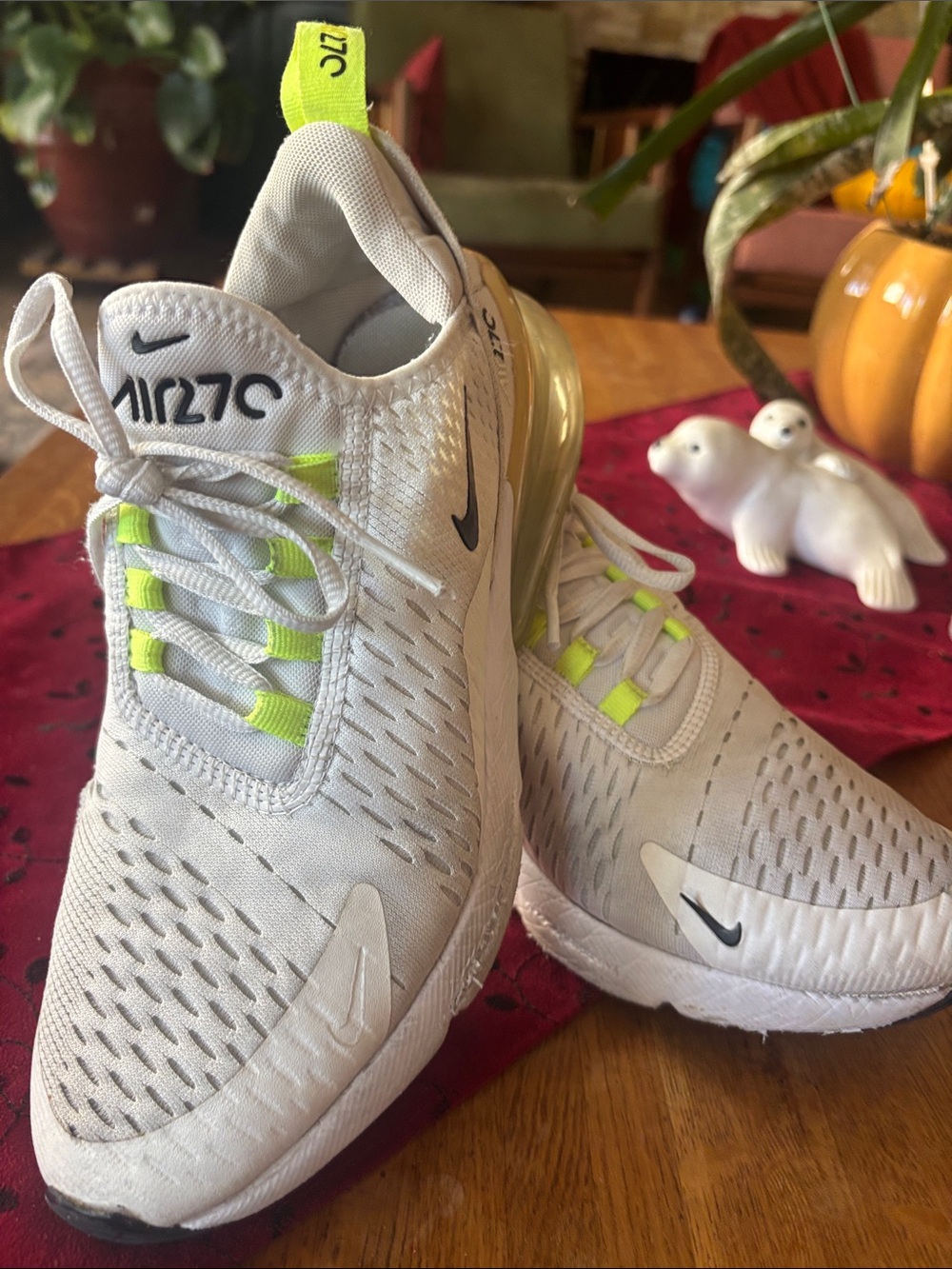 Nike Air27C White & Volt Athletic Sneakers, Size 7.5